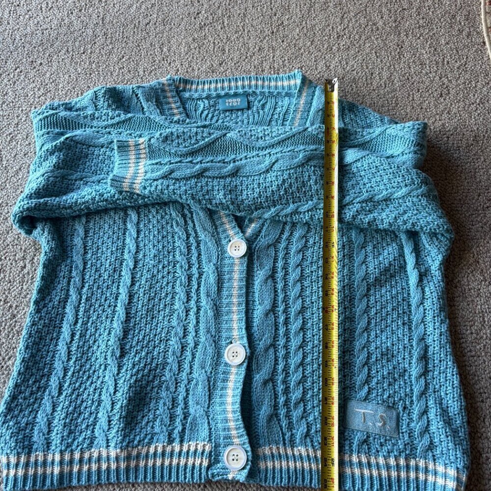 Cozy Swiftie 1989 Blue White Cable Knit Oversized Cardigan Sweater M/L Classic - Picture 9 of 9